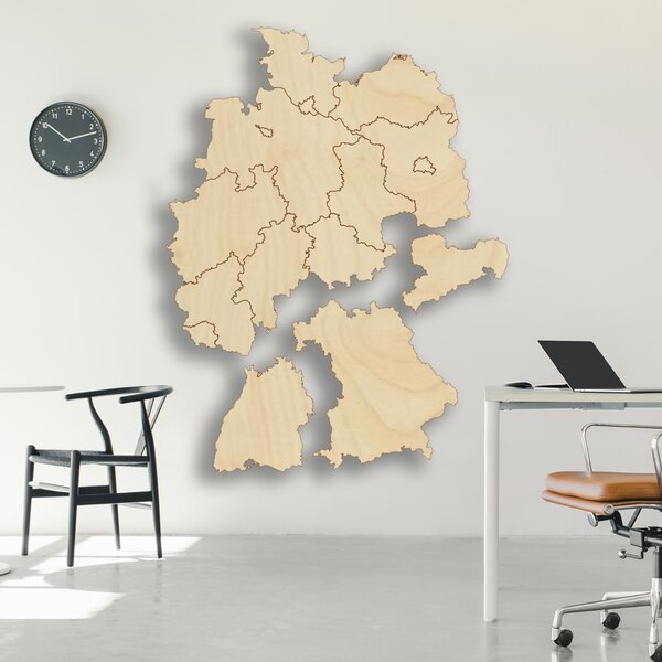 Drevená nástenná mapa Nemecko - 16 dielikov | DOUU: Prírodná preglejka - Topoľ natural 45 x 60 cm 4182-65631 M004