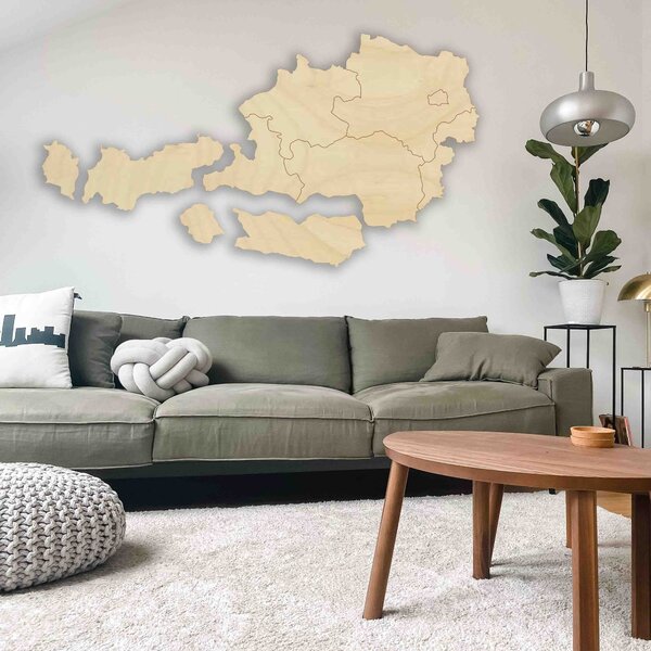 Drevená mapa na stenu Rakúsko - 10 ks | SENTOP M008: Preglejka - Biela farba 40 x 80 cm 4186-66103 M008