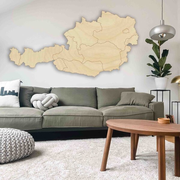 Drevená mapa na stenu Rakúsko - 10 ks | SENTOP M008: Preglejka - Biela farba 40 x 80 cm 4186-66103 M008