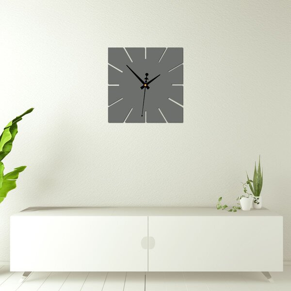 Nástenné hodiny minimalistický štvorcový dizajn - KAVARDI: Zrkadlo SILVER Čierne ručičky 30 cm 4202-105570 X0099