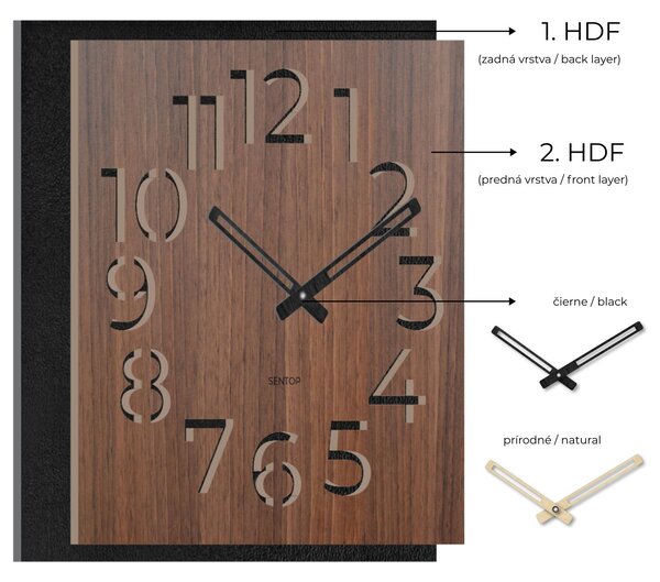 Drevené hodiny na stenu - Sentop | HDFK024 | orech wenge: Svetlé HDF - Orech Wenge HDF - Orech Wenge 30 cm 4203-69114 HDFK024-orech wenge