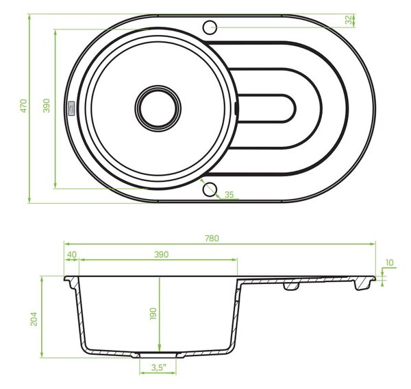 Laveo Dafne, 1-komorový granitový drez 780x470x204 mm, béžová, LAV-SBD_481T