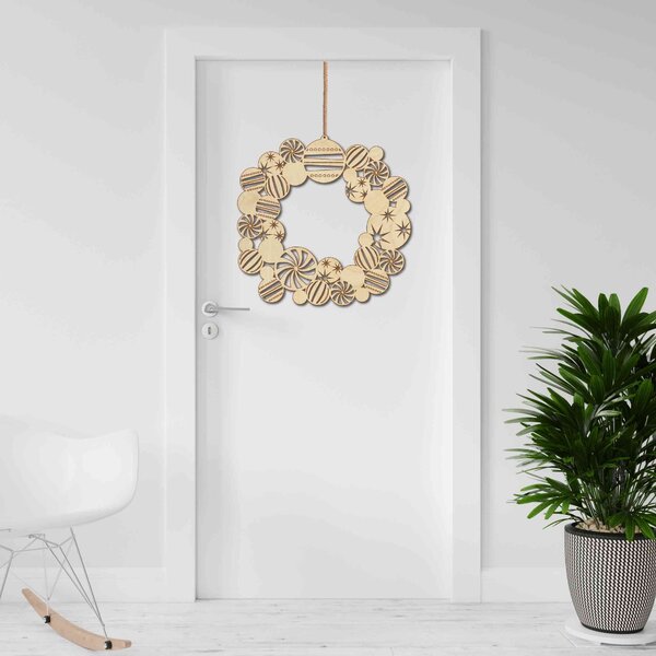 Sentop | Vianočná dekorácia na stenu | Veniec PR0457: Prírodná preglejka - Topoľ natural Rozmer 30 cm 4221-70094 PR0457