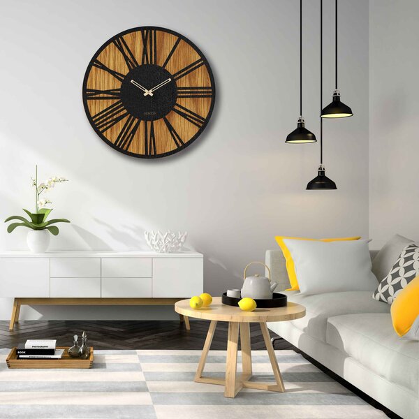 Moderné drevené nástenné hodiny rímske | KLOF: Svetlé HDF - Dub HDF - Dub 30 cm 4229-70727 HDFK029-dub