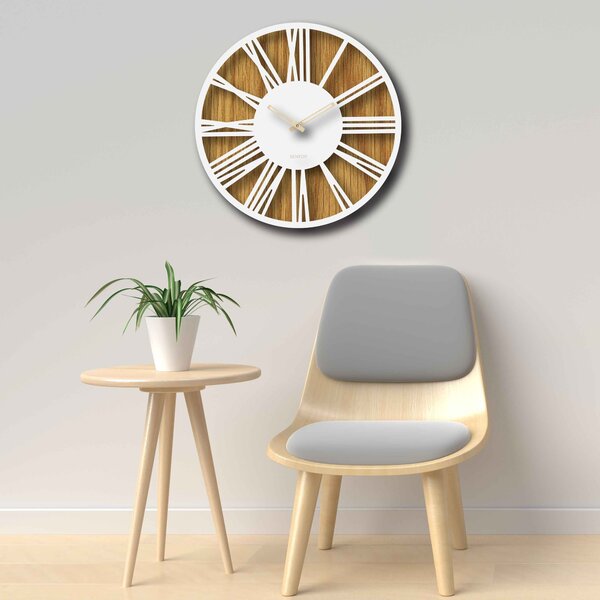 Moderné drevené nástenné hodiny rímske | KLOF: Svetlé HDF - Dub HDF - Dub 30 cm 4229-70727 HDFK029-dub