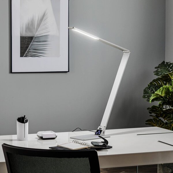 Plochá LED lampa na písací stôl Wasp z hliníka, Hliník / sivá / zinok, Pracovňa / Kancelária, Hliník, Moderný, Stolová lampa