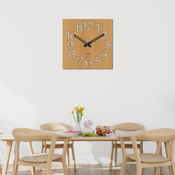 Moderné drevené hodiny na stenu s minimalistickým dizajnom | NORK: Svetlé HDF - Dub 30 cm 4249-72300 HDFK033