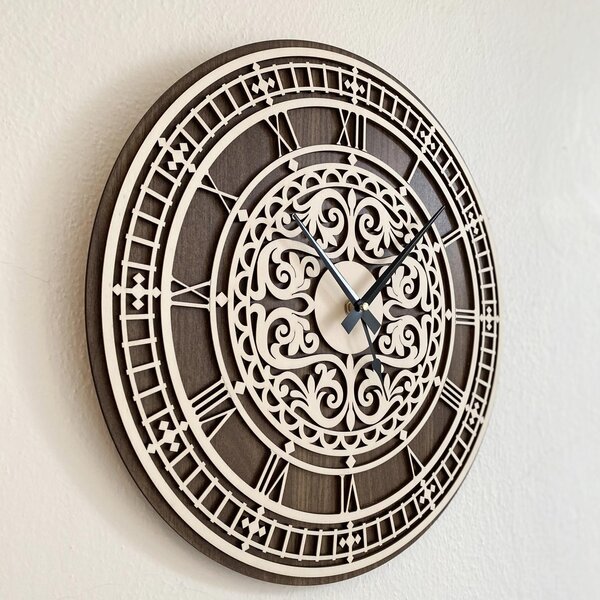 Elegantné drevené hodiny na stenu - Sentop | PR0463 | dvojvrstvové: Preglejka Topoľ HDF - Dub 30 cm 4258-72814 PR0463