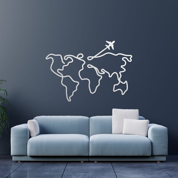 Dizajnová drevená mapa sveta na stenu | WorldLines: Preglejka Topoľ - bez povrchovej úpravy 54 x 38 cm 4259-82818 PR0496