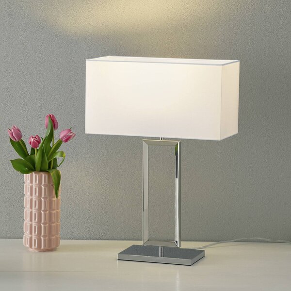 Helestra Stolová lampa Enna 2, výška 53 cm, E14, biela, textil, Biela / opálová, Obývacia izba / jedáleň, Textil / látka / hodváb, Moderný, Stojacie svietidlo