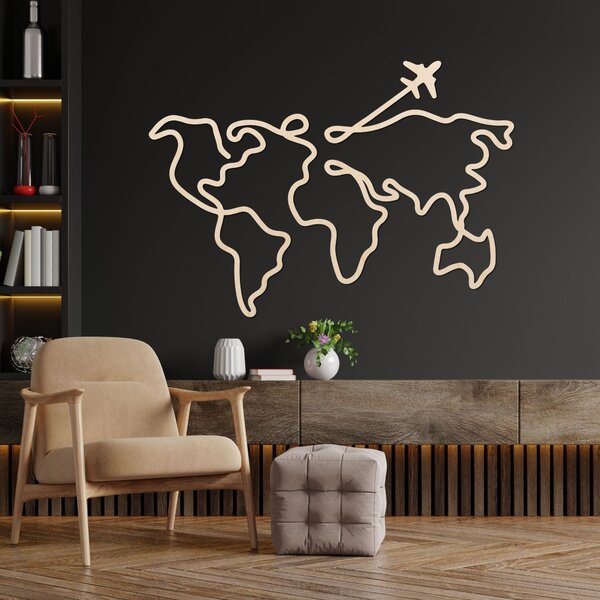 Dizajnová drevená mapa sveta na stenu | WorldLines: Preglejka Topoľ - bez povrchovej úpravy 54 x 38 cm 4259-82818 PR0496