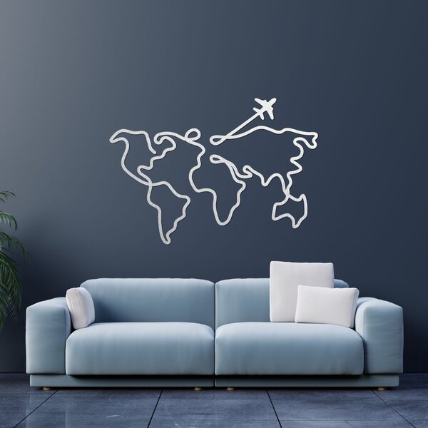 Dizajnová drevená mapa sveta na stenu | WorldLines: Preglejka Topoľ - bez povrchovej úpravy 54 x 38 cm 4259-82818 PR0496