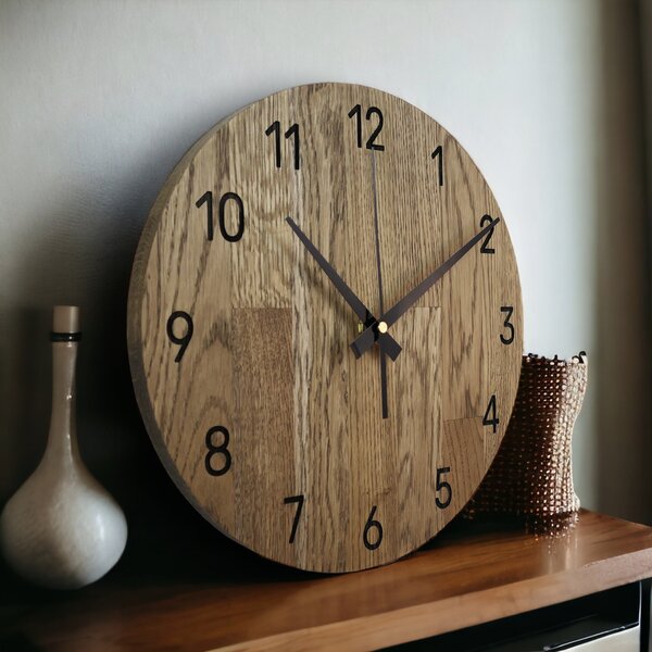 Drevené hodiny na stenu z dubového dreva - OTRORA: Oak - Amber farba 3072 30 cm 4302-75887 MAS002