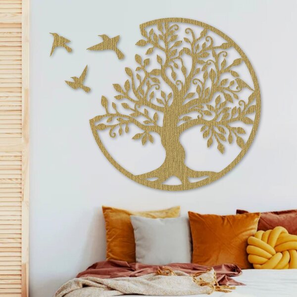 Drevený obraz Strom života s lietajúcimi vtákmi - RANARP: Preglejka - Honey farba 40 cm 4310-78662 PR0504