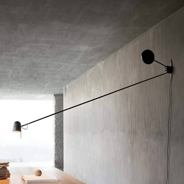 Luceplan LED nástenné svetlo Counterbalance čierne, Čierna, Obývacia izba / jedáleň, kov, Dizajn, Nástenné svetlá