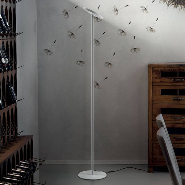 Stojaca LED lampa Joshua v bielej, Biela / opálová, Obývacia izba / jedáleň, kov, Moderný, Zemné bodové svetlo