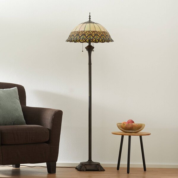 Frieda – stojaca lampa s tienidlom Tiffany, Hnedá / hrdzavá, Obývacia izba / jedáleň, Sklo, Tiffany, Stojaca lampa