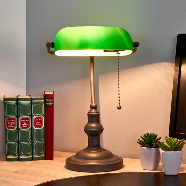Bankárska lampa Verda podstavec v antickej hnedej, Zelená, Pracovňa / Kancelária, Sklo, Stolová lampa
