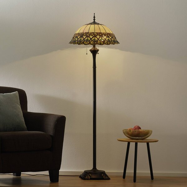 Frieda – stojaca lampa s tienidlom Tiffany, Hnedá / hrdzavá, Obývacia izba / jedáleň, Sklo, Tiffany, Stojaca lampa