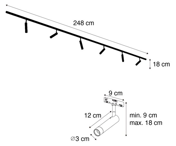 Moderný koľajnicový systém s 6 tmavo bronzovými bodovými svetlami 1-fázový - Slimline Uzzy