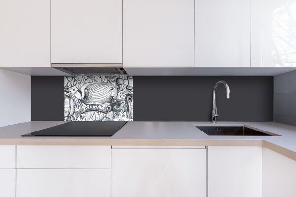DIMEX | Plexisklo za kuchynskú linku PGT-06040-183 | 60 x 40 cm Čiernobiele ryby