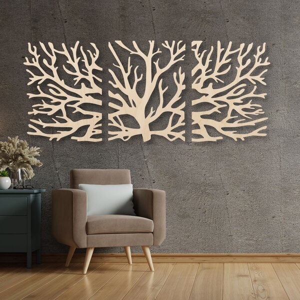 Trojdielny obraz strom so siluetou konárov | HARVIS: Preglejka Topoľ - bez povrchovej úpravy 50 x 20 cm 4388-81644 PR0502