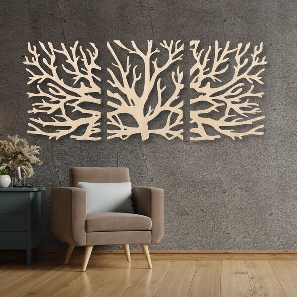 Trojdielny obraz strom so siluetou konárov | HARVIS: Preglejka Topoľ - bez povrchovej úpravy 50 x 20 cm 4388-81644 PR0502