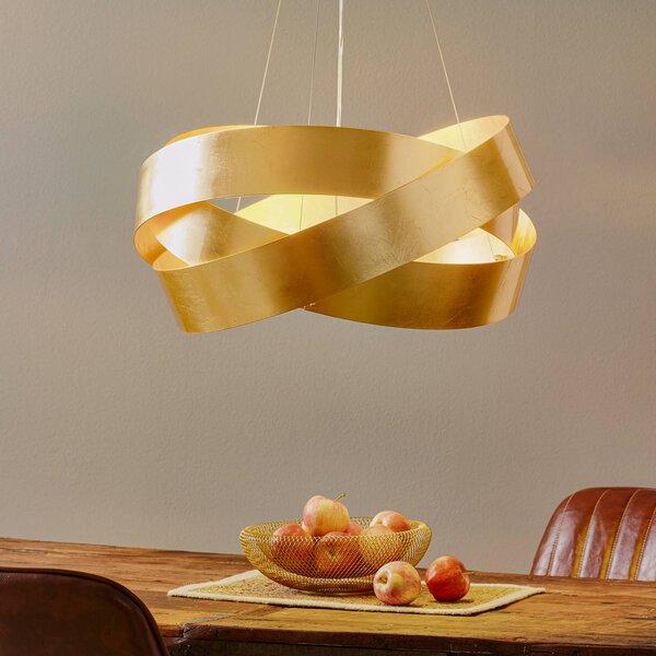 Závesná lampa Pura pozlátená, 60 cm, 3x E27, Mosadz / zlato, Obývacia izba / jedáleň, kov, Dizajn, Závesné svietidlo