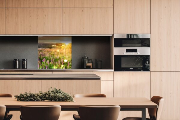 DIMEX | Plexisklo za kuchynskú linku PGT-06060-145 | 60 x 60 cm Západ slnka na lúku