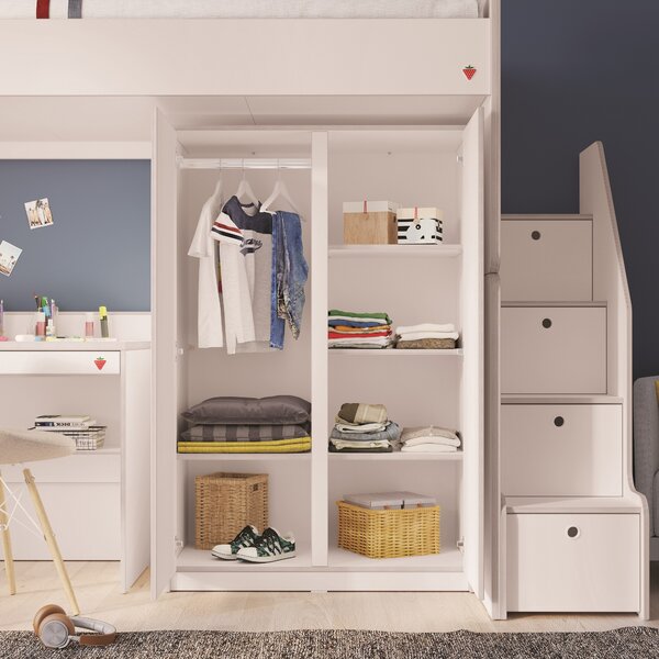 Cilek Poschodová posteľ do L so schodmi a skriňou White Studio
