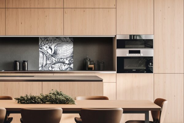 DIMEX | Plexisklo za kuchynskú linku PGT-06060-183 | 60 x 60 cm Čiernobiele ryby