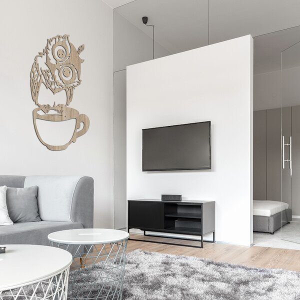 Drevený roztomilý obraz na stenu sova v šálke | Sova: HDF - Javor 40 x 50 cm 4407-84900 HDF0438