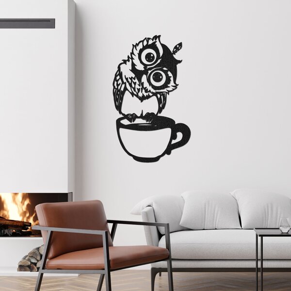Drevený roztomilý obraz na stenu sova v šálke | Sova: HDF - Javor 40 x 50 cm 4407-84900 HDF0438