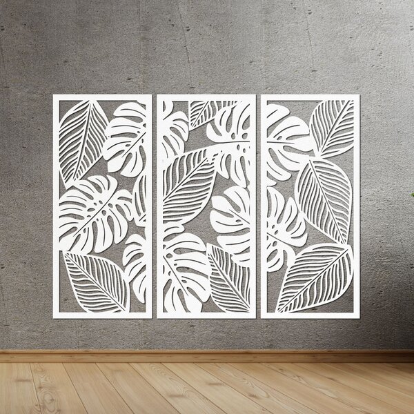Trojdielny obraz monstera pre milovníkov prírody | PORFOLT: Preglejka Topoľ - bez povrchovej úpravy 60 x 45 cm 4408-85051 PR0523