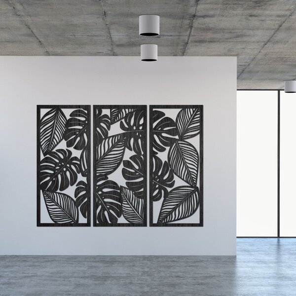 Trojdielny obraz monstera pre milovníkov prírody | PORFOLT: Preglejka Topoľ - bez povrchovej úpravy 60 x 45 cm 4408-85051 PR0523