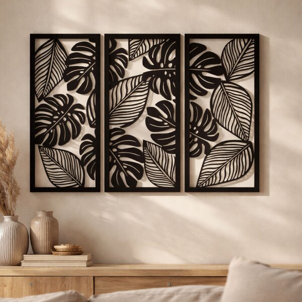 Trojdielny obraz monstera pre milovníkov prírody | PORFOLT: Preglejka Topoľ - bez povrchovej úpravy 60 x 45 cm 4408-85051 PR0523