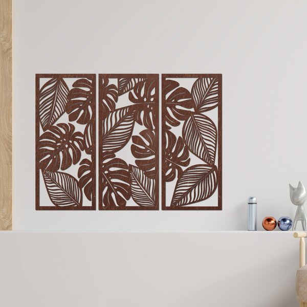 Trojdielny obraz monstera pre milovníkov prírody | PORFOLT: Preglejka Topoľ - bez povrchovej úpravy 60 x 45 cm 4408-85051 PR0523