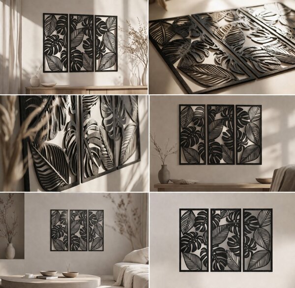 Trojdielny obraz monstera pre milovníkov prírody | PORFOLT: Preglejka Topoľ - bez povrchovej úpravy 60 x 45 cm 4408-85051 PR0523