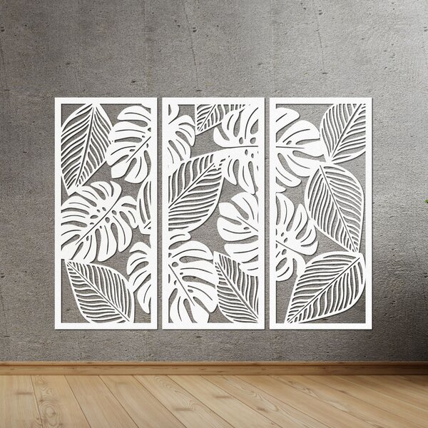 Trojdielny obraz monstera pre milovníkov prírody | PORFOLT: Preglejka Topoľ - bez povrchovej úpravy 60 x 45 cm 4408-85051 PR0523