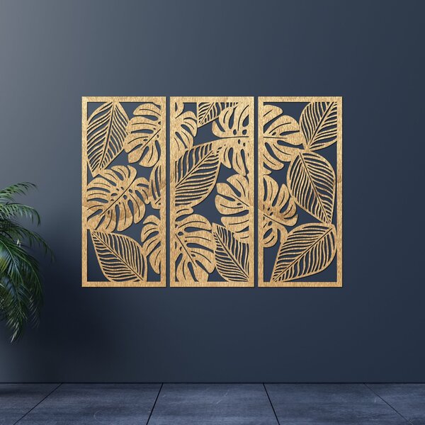Trojdielny obraz monstera pre milovníkov prírody | PORFOLT: Preglejka Topoľ - bez povrchovej úpravy 60 x 45 cm 4408-85051 PR0523