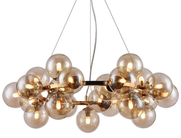 Okrúhla závesná lampa Dallas, zlatá, Mosadz / zlato, Obývacia izba / jedáleň, Sklo, Dizajn, Závesné svietidlo