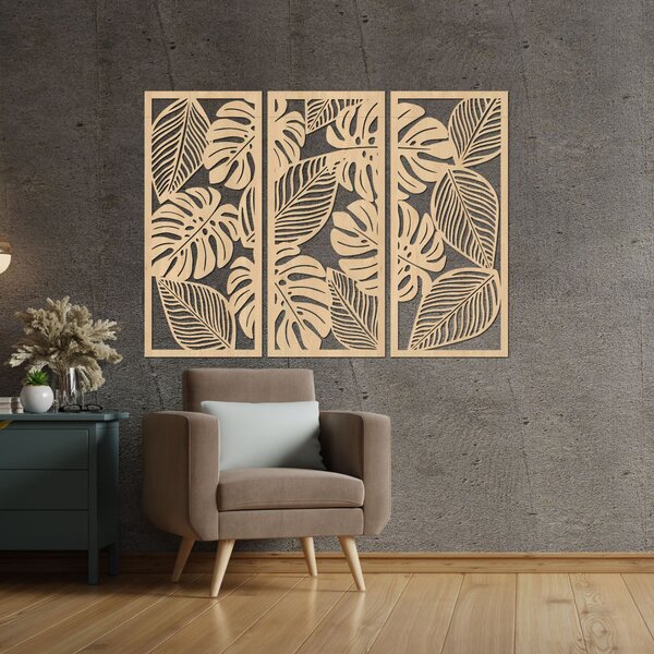 Trojdielny obraz ba stenu monstera | LAJFEN: HDF - Javor 60 x 45 cm 4420-86591 HDF0523