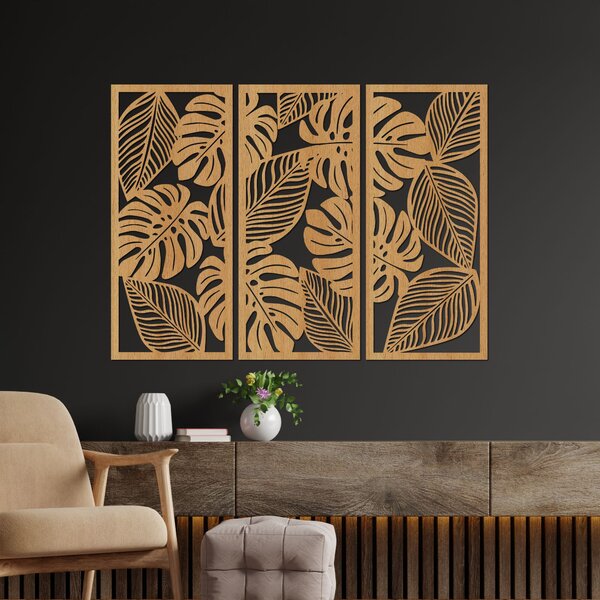 Trojdielny obraz ba stenu monstera | LAJFEN: HDF - Javor 60 x 45 cm 4420-86591 HDF0523