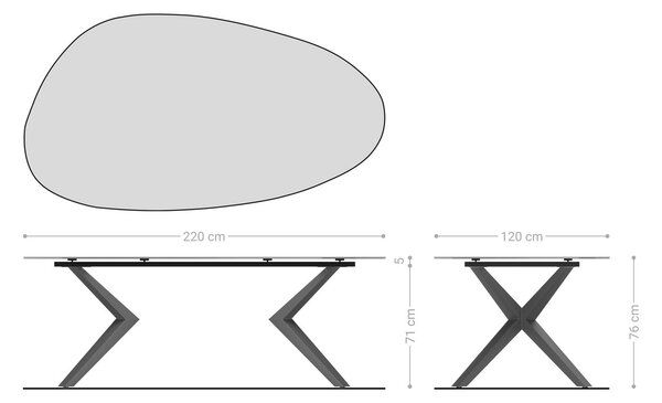 DELIFE Jedálenský stôl Edge oválny 220x120 reliéfne sklo dymovo čierna 3D dizajn Zenthara hranatý kov čierna