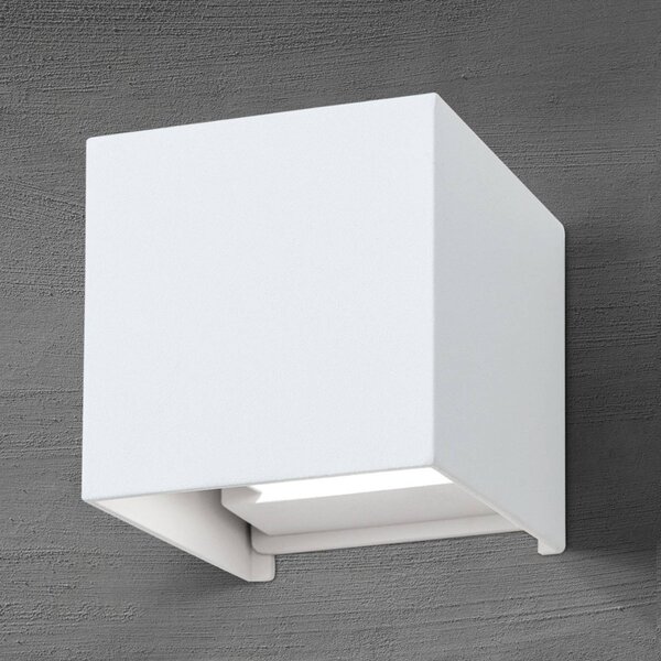 LED vonkajšie nástenné svietidlo Cube, biele, kovové, 10 cm, smer svetla, Biela / opálová, Hliník, Moderný, Nástenné svietidlo