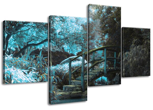 Gario 4 dielny obraz na plátne Modrá Japonská záhrada Veľkosť: 120 x 70 cm