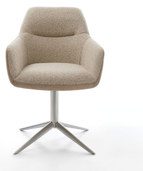 DELIFE Otočná jedálenská stolička Pejo-Flex zmiešané materiály tmavobéžová kovová podstava nerezová oceľ 360° otočná hojdacia funkcia vrecková pružina