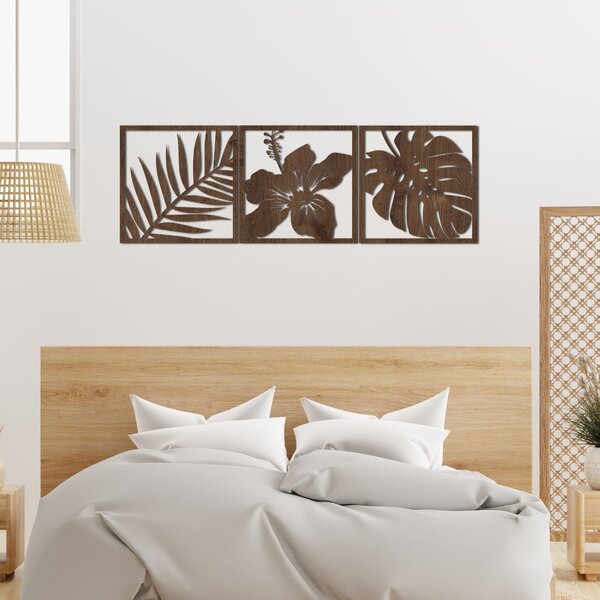 Obraz palmový list, kvet ibištek, list monstery - NOTURAL: HDF - Orech 20 x 60 cm 4454-91591 HDF0535