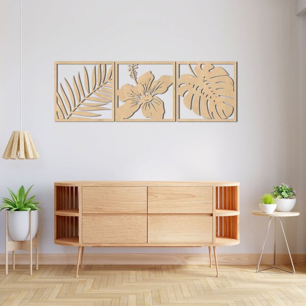 Obraz palmový list, kvet ibištek, list monstery - NOTURAL: HDF - Orech 20 x 60 cm 4454-91591 HDF0535