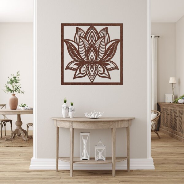 Mandala lotosový kvet na stenu dizajn štvorec - ALAKSTRA: Preglejka Topoľ - Honey 3071 30 cm 4464-92739 PR0465